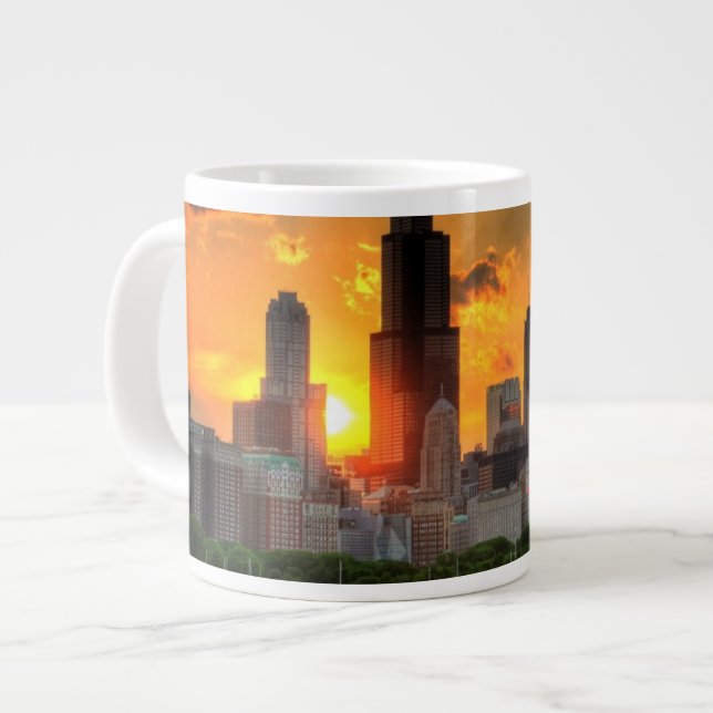 View of Chicago's skyline from  Adler Large Coffee Mug (Front Left)