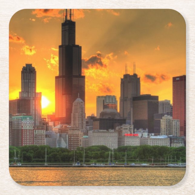 View of Chicago's skyline from  Adler Square Paper Coaster (Front)