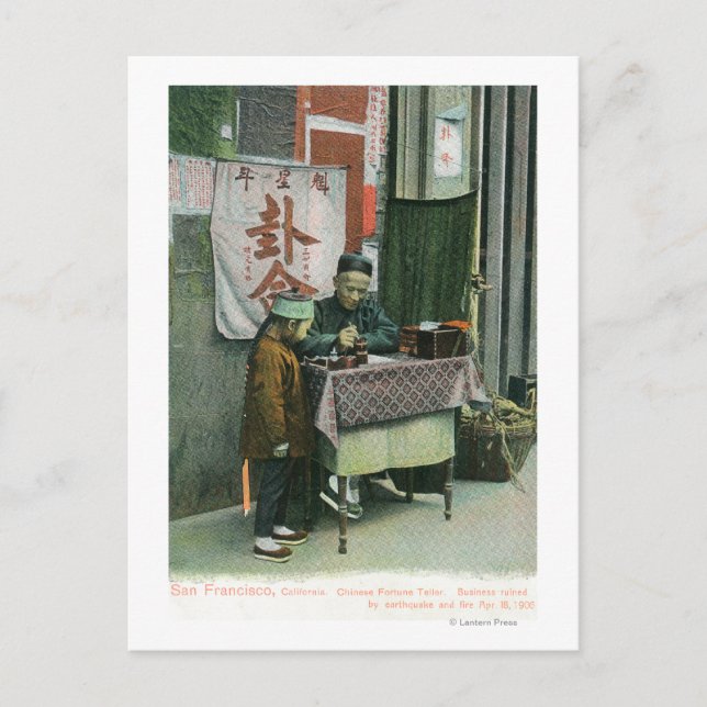 View of Chinese Fortune Teller at Desk Postcard (Front)