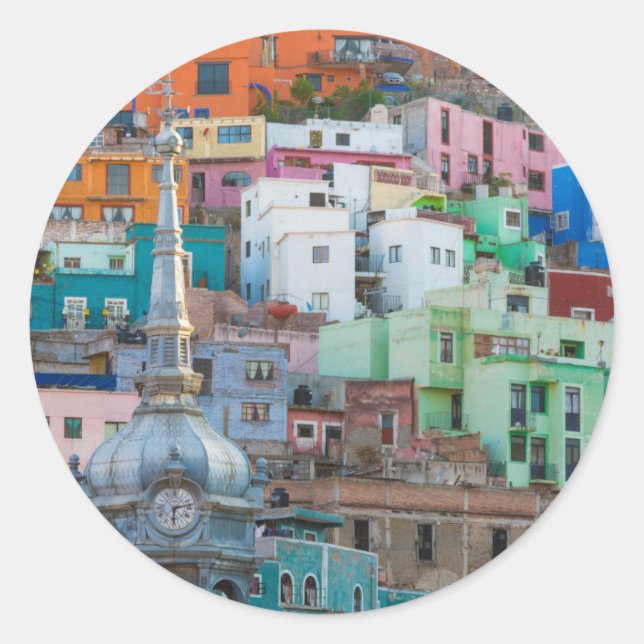 View of city buildings classic round sticker (Front)