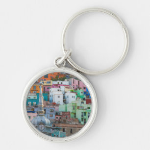 View of city buildings key ring