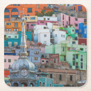 View of city buildings square paper coaster