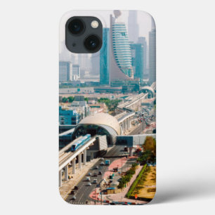 View of city metro line and skyscrapers iPhone 13 case