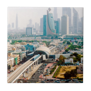 View of city metro line and skyscrapers ceramic tile
