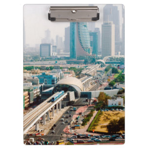 View of city metro line and skyscrapers clipboard