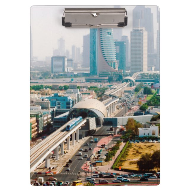 View of city metro line and skyscrapers clipboard (Front)