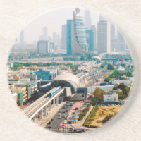 View of city metro line and skyscrapers