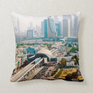 View of city metro line and skyscrapers cushion