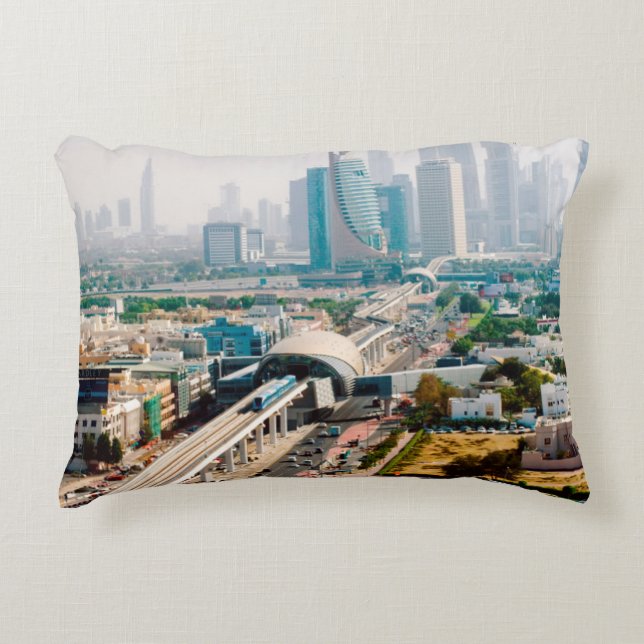 View of city metro line and skyscrapers decorative cushion (Front)