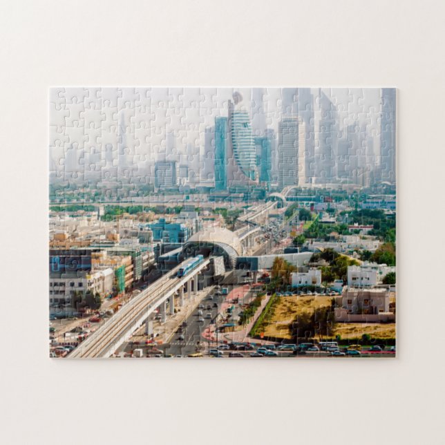 View of city metro line and skyscrapers jigsaw puzzle (Horizontal)
