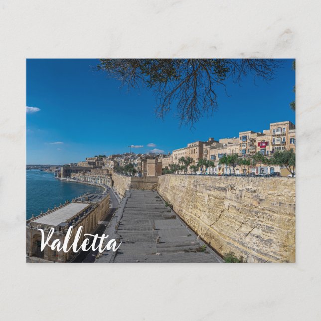 View of city wall and harbor in Valletta Postcard (Front)