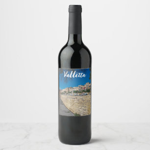 View of city wall and harbor in Valletta Wine Label