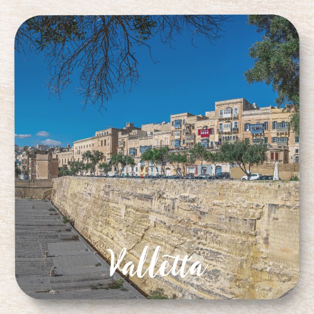 View of city wall and harbour in Valletta Coaster (Front)