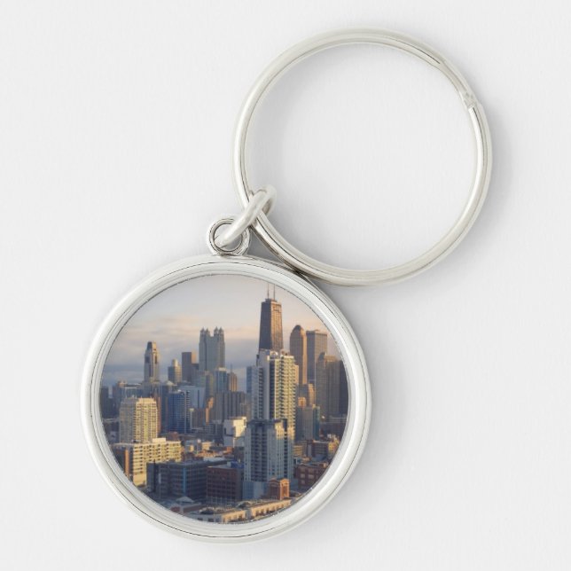 View of cityscape with fantastic light key ring (Front)