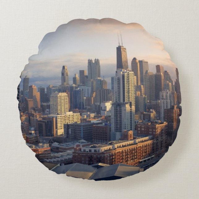 View of cityscape with fantastic light round cushion (Front)