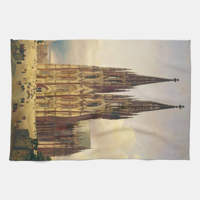 View of Cologne Cathedral Gothic majesty Tea Towel (Horizontal)