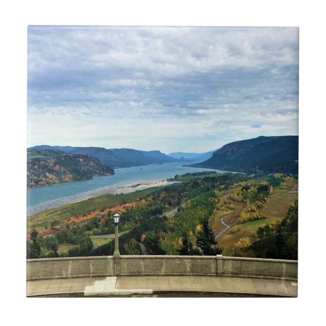 View of Columbia River, Columbia River Gorge, OR Ceramic Tile (Front)