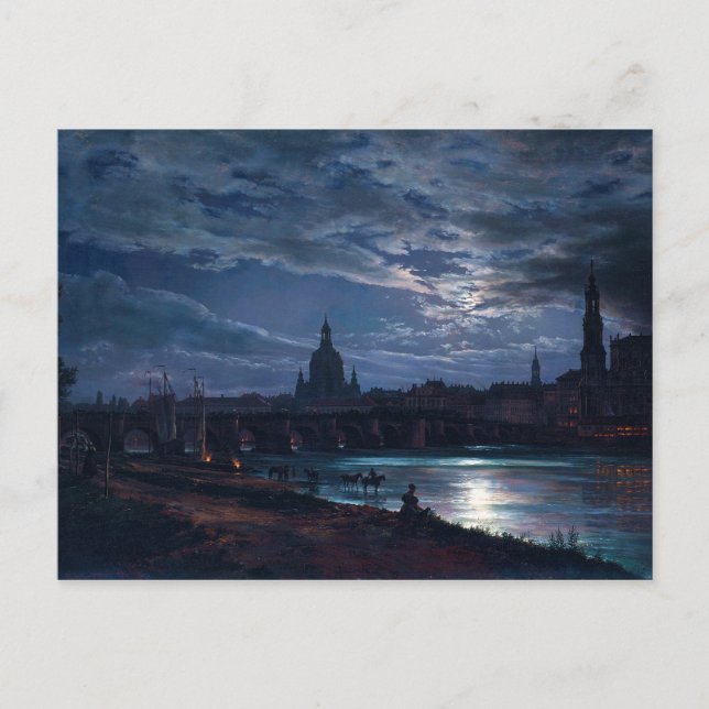 View of Dresden by Moonlight by Johan C Dahl 1839 Postcard (Front)