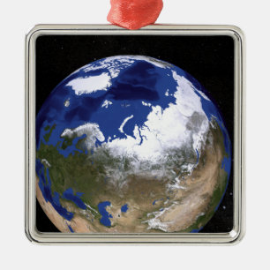 View of Earth showing the Arctic region Metal Tree Decoration