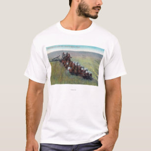 View of Farmers Harvesting with Huge Horse T-Shirt