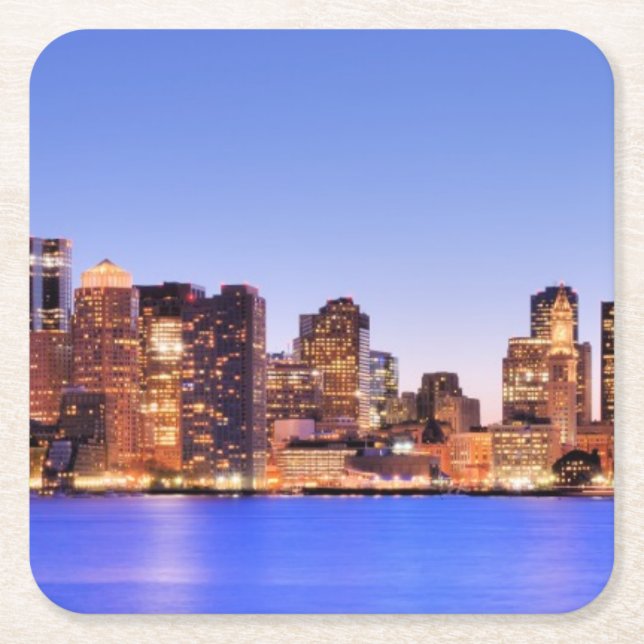 View of Financial District of downtown Boston Square Paper Coaster (Front)