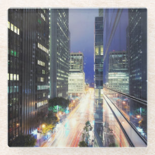 View of financial district office buildings glass coaster