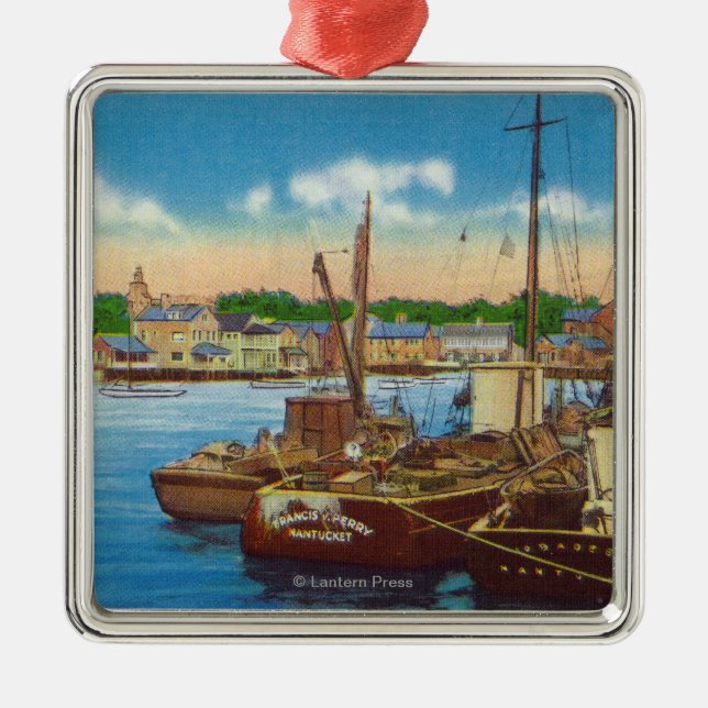 View of Fishing Boats at Harbour Metal Ornament (Front)