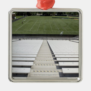View of football field from empty bleachers metal ornament