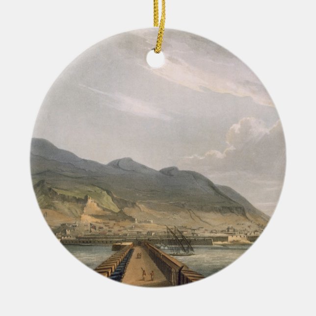 View of Gibraltar, engraved by Thomas Sutherland f Ceramic Ornament (Front)