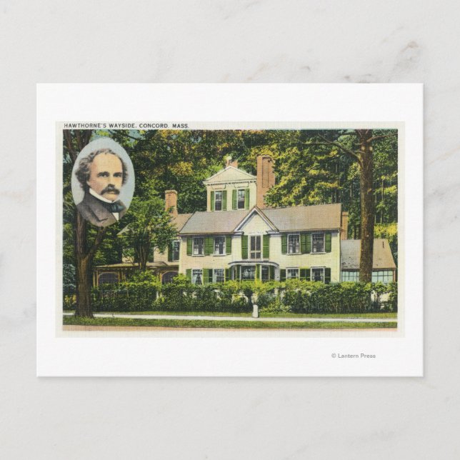 View of Hawthorne's Wayside Residence Postcard (Front)