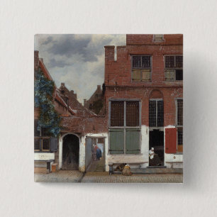 View of houses in Delft The Little Street 15 Cm Square Badge