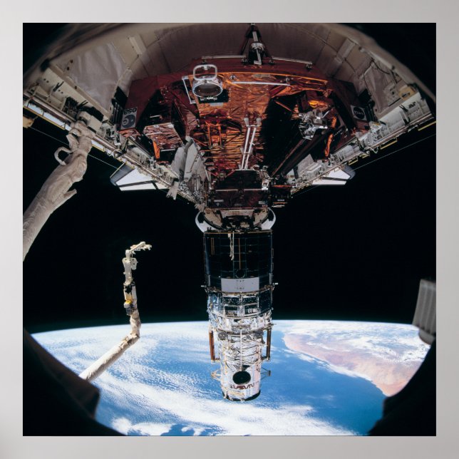 View of Hubble Telescope docked with Endeavour Poster (Front)