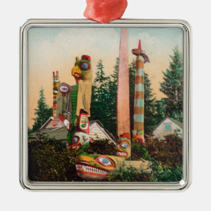 View of Indian Graves and Totempoles Metal Tree Decoration