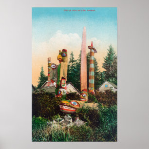View of Indian Graves and Totempoles Poster
