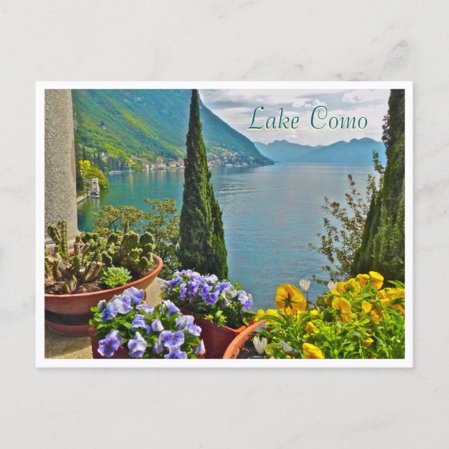 View Of Lake Como Through Potted Flowers Postcard (Front)