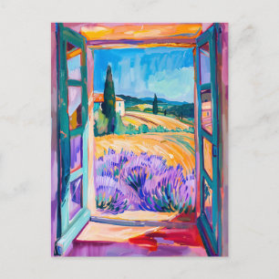 View of Lavender Fields in Summer. Painting Postcard