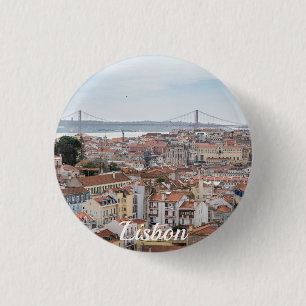 View of Lisbon old town and 25th of April Bridge 3 Cm Round Badge