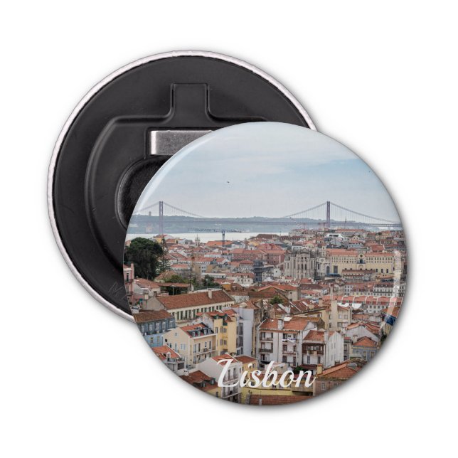 View of Lisbon old town and 25th of April Bridge Bottle Opener (Front)