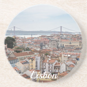 View of Lisbon old town and 25th of April Bridge Coaster