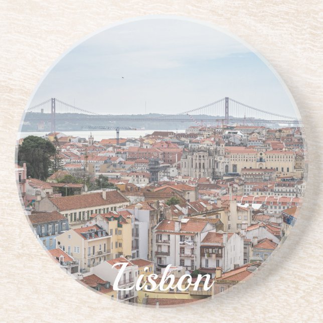 View of Lisbon old town and 25th of April Bridge Coaster (Front)
