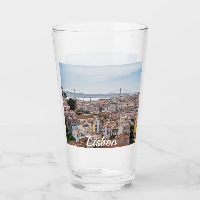 View of Lisbon old town and 25th of April Bridge Glass (Front)