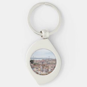 View of Lisbon old town and 25th of April Bridge Key Ring