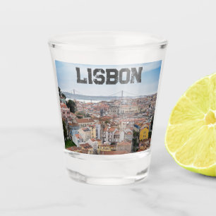 View of Lisbon old town and 25th of April Bridge Shot Glass