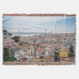 View of Lisbon old town and 25th of April Bridge Throw Blanket