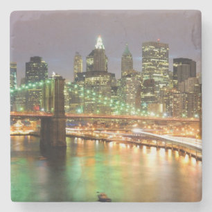 View of Lower Manhattan and the Brooklyn Bridge Stone Coaster