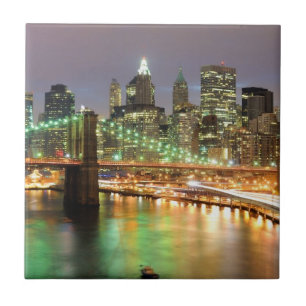 View of Lower Manhattan and the Brooklyn Bridge Tile