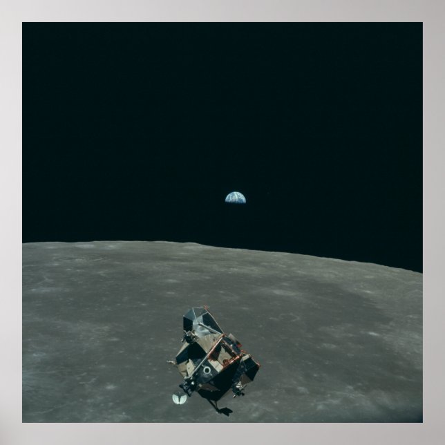 View of Lunar lander w Moon & Earth     Poster (Front)