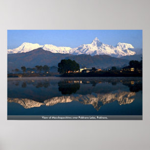 View of Macchapuchhre over Pokhara Lake, Pokhara, Poster