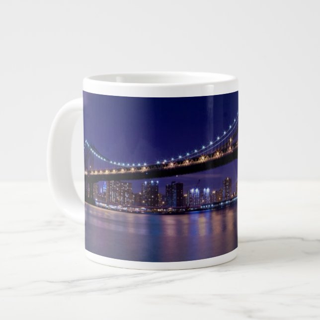 View of Manhattan bridge at night Large Coffee Mug (Front Left)