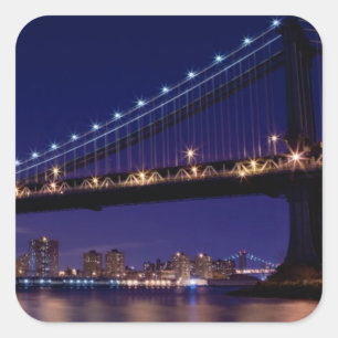 View of Manhattan bridge at night Square Sticker
